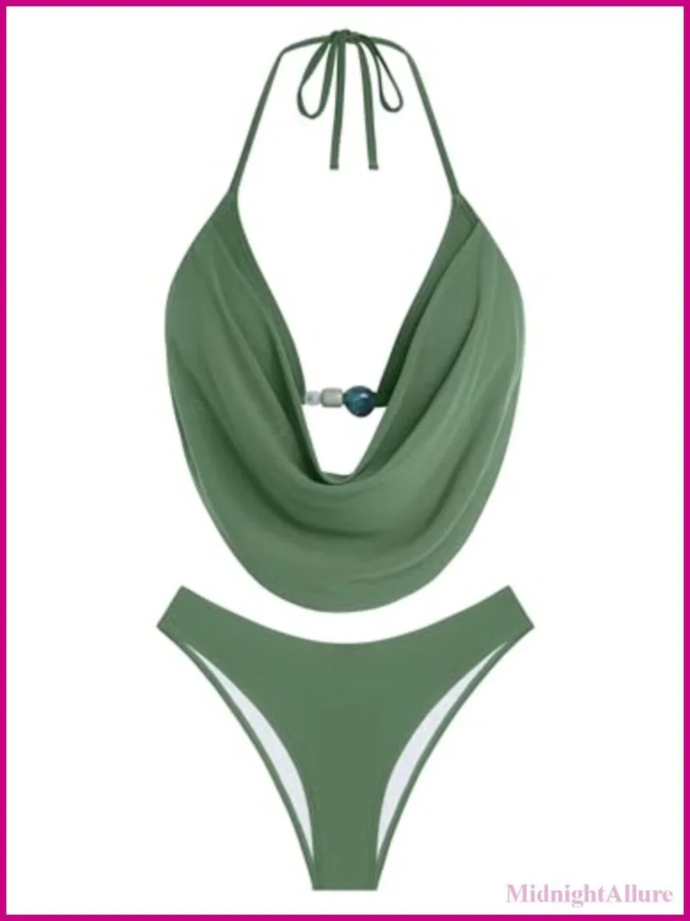 Women's Two Piece Bikini Set Halter Cowl Neck Ruched Swimsuit
